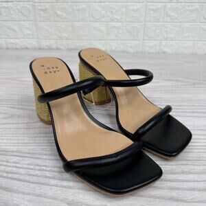 A New Day Miley Strappy Slip On Sandals WMNS 6 Black Woven Block Heel Square Toe